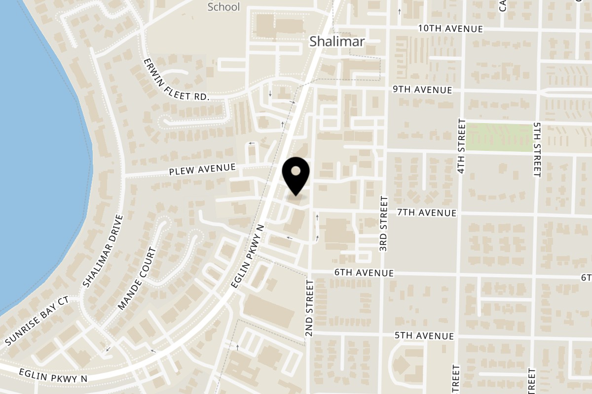 Map showing the location of Cajun Crab on 1193 A, Eglin Pkwy in Shalimar